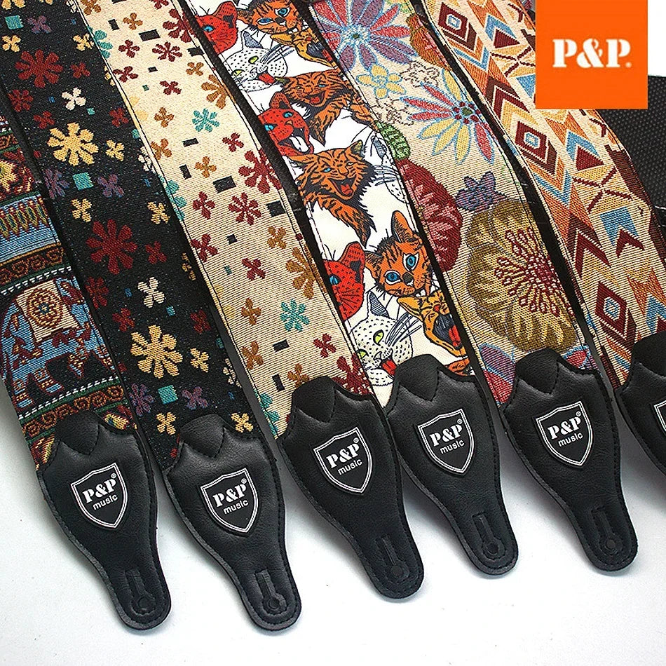 Adjustable Cotton Guitar Strap – Woven Shoulder Strap for Acoustic & Electric Guitar