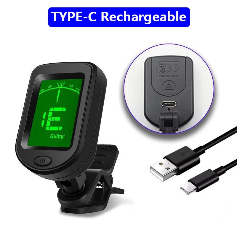 Professional Clip-On Guitar Tuner – 360° Rotatable LCD Display